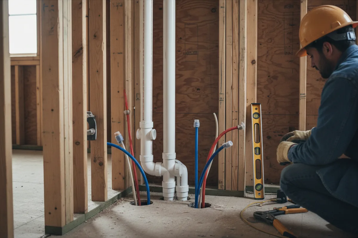 Drain and supply rough-in during Sump Pump Repair in Stockholm